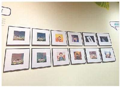　《鐵臂阿童木》動畫創作于1963年。圖為本次展覽展出的本片的賽璐珞原片以及背景畫。