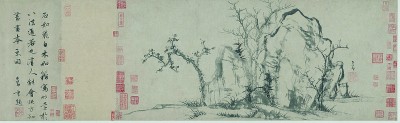 趙孟頫在《秀石疏林圖》題跋中寫(xiě)道：“石如飛白木如籀，寫(xiě)竹還于八法通。若也有人能會(huì)此，方知書(shū)畫(huà)本來(lái)同。”這體現(xiàn)出中國(guó)畫(huà)書(shū)畫(huà)同源的創(chuàng)作思想。