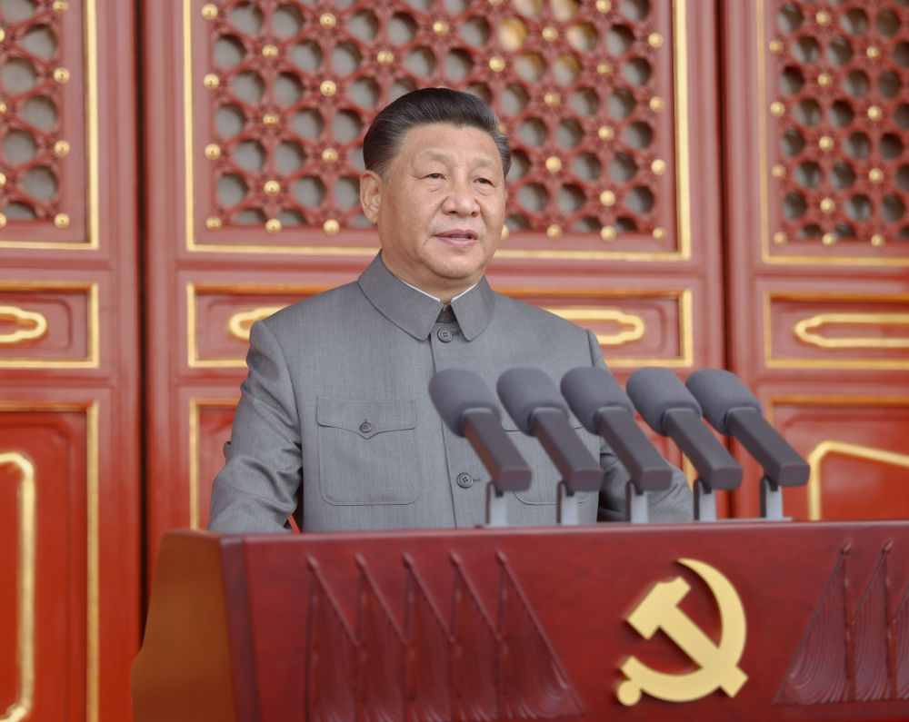 2021年7月1日，慶祝中國共產黨成立100周年大會在北京天安門廣場隆重舉行。習近平發表重要講話。新華社記者 鞠鵬 攝