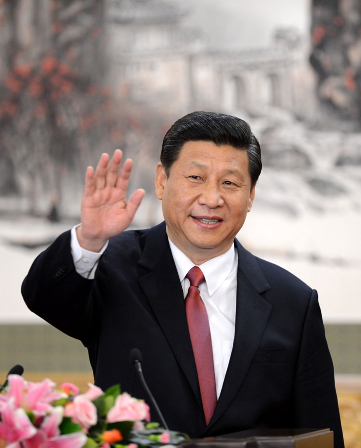 2012年11月15日，剛剛在中共十八屆一中全會上當選中共中央總書記的習近平在北京人民大會堂同采訪十八大的中外記者親切見面。新華社記者 謝環馳 攝