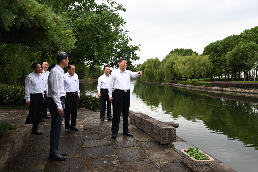 2023年9月20日下午，習近平在浙江省紹興市浙東運河文化園考察。新華社記者 謝環馳 攝