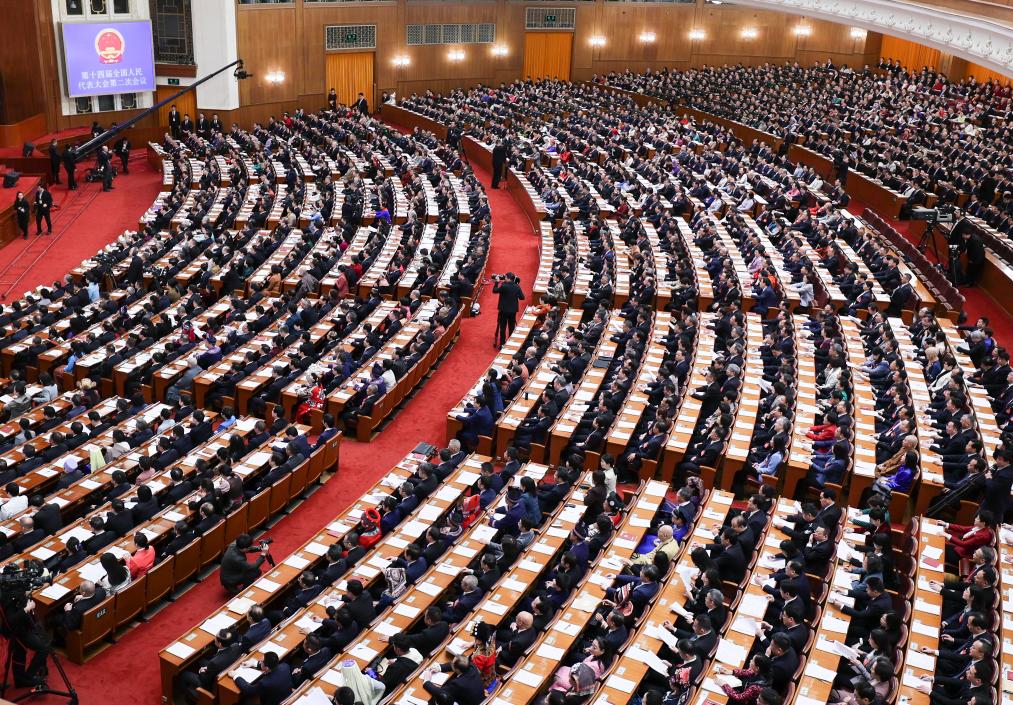 3月8日，十四屆全國人大二次會議在北京人民大會堂舉行第二次全體會議。新華社記者 劉續 攝