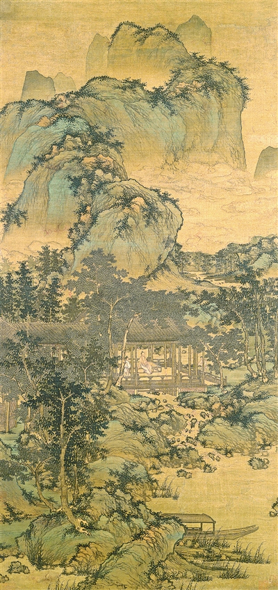 中國畫《山居納涼圖》，作者為元代盛懋。  美國納爾遜—阿特金斯藝術博物館藏