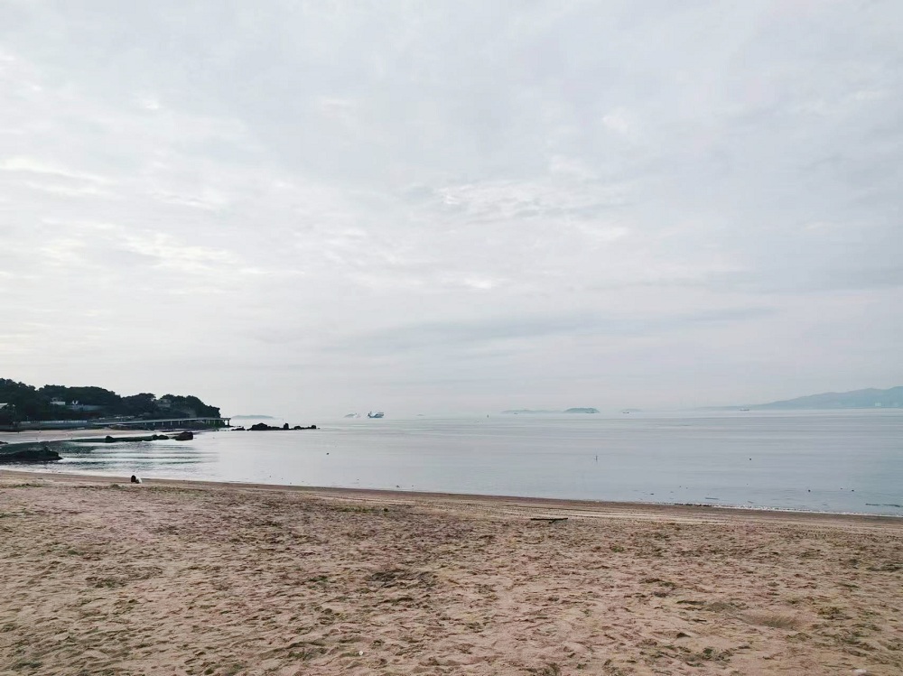 子塵喜歡在海邊走一走，這片海灘離他家很近，十分鐘左右就能