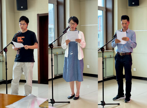 何健、趙立靜、李永超（從左至右）三位學員代表發言