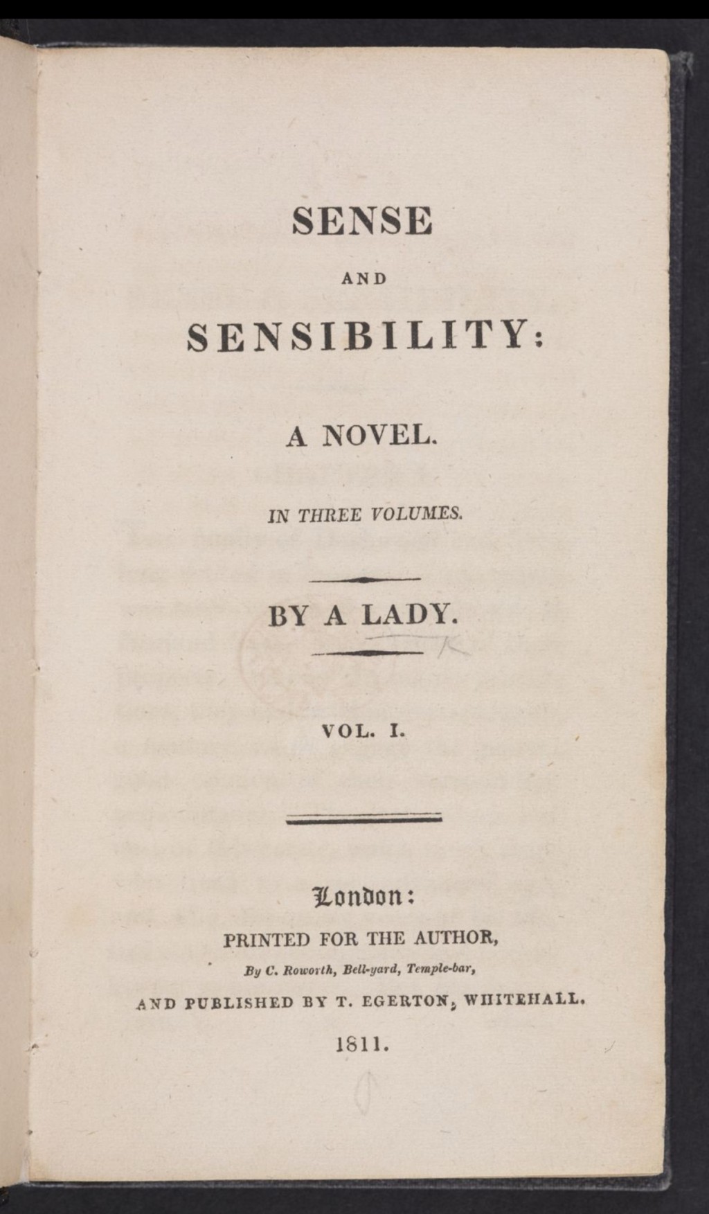 大英圖書館 簡·奧斯汀《理智與情感》第一版扉頁,圖片來自大英圖書館館藏。