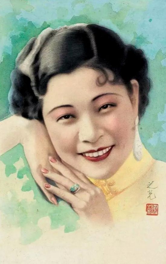張信哲收藏的月份牌原作，謝之光以演員胡蝶為模特而創作的美女肖像
