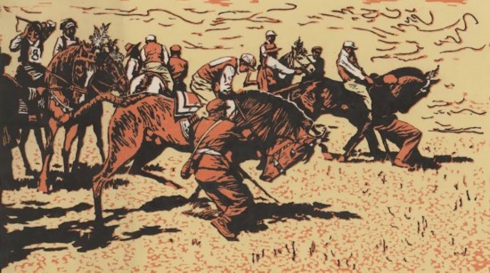 徐匡《金色的賽馬場》31x55cm 版畫 1981年 中華藝術宮（上海美術館）藏