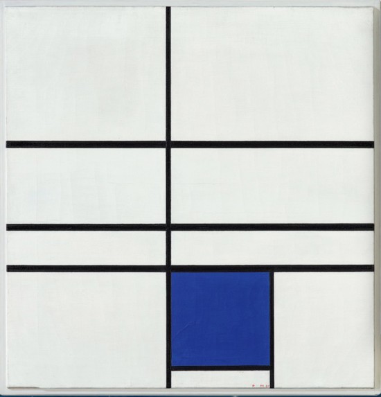 蒙德里安，《雙線藍構(gòu)圖》，1936年，布面油畫，貝耶勒基金會藏（貝耶勒基金會展品）